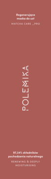 POLEMIKA Regenerująca maska do ust Matcha Care Pro. Ceglaste opakowanie z białym tekstem, 97% naturalnych składników, z przodu.