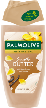 Palmolive Thermal Spa Smooth Butter żel pod prysznic, beżowa butelka z wanilią, masłem shea, 95% nat. skład.