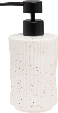 Ewa Schmitt dozownik do mydła SALT&PEPPER AT631: biały, ceramiczny, z czarnymi kropkami, prążkowany, czarna pompka.