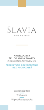 Nawilżający żel do mycia twarzy Slavia Cosmetics z 4% glukonolaktonem, biała etykieta, widok z przodu.