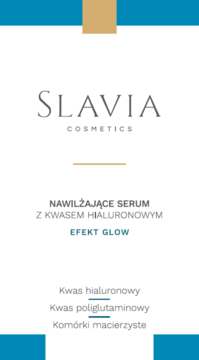 Slavia Cosmetics Nawilżające serum z kwasem hialuronowym, butelka z przodu, na białym tle, dla efektu glow.