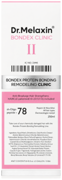Dr. Melaxin Bondex Clinic II, biało-różowe opakowanie proteinowej odżywki do włosów, widok z przodu, 250ml.