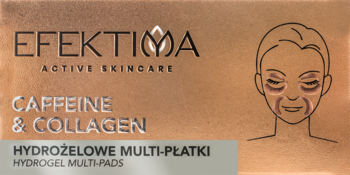 Efektima Caffeine & Collagen hydrożelowe multi-płatki, brązowe opakowanie z ilustracją stref aplikacji na twarzy.