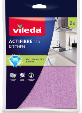 Vileda Actifibre Pro Kitchen 2x, fioletowe ściereczki do kuchni, czyszczenie bez detergentów, bez smug.