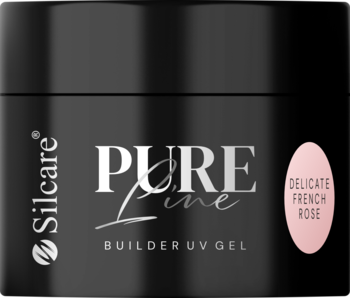 Silcare Pure Line Builder UV Gel Delicate French Rose, czarny słoiczek z różowym wzornikiem, widok z przodu.