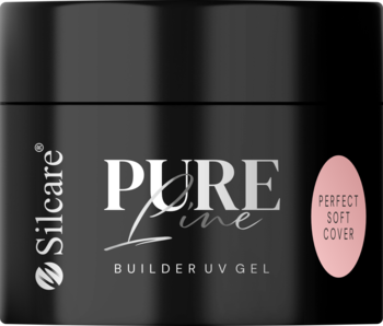 Czarny żel budujący Silcare Pure Line Builder UV Gel z różowym napisem Perfect Soft Cover, widok z przodu.