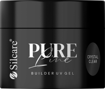 Czarny słoiczek żelu budującego Silcare PURE Line UV, krystalicznie czysty, z białymi napisami, widok z przodu.