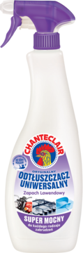 Chanteclair super mocny uniwersalny odtłuszczacz lawendowy w białej butelce spray z fioletowym aplikatorem.