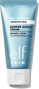 e.l.f. SKIN Barrier Goals Cream dla skóry wrażliwej w turkusowej tubce z oatmelem i cica, widok z przodu.