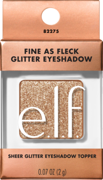 e.l.f. Fine as Fleck brokatowy cień do powiek Tan-talize, w miedziano-brązowym opakowaniu z okienkiem.