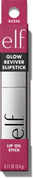 e.l.f. Glow Reviver Slipstick Lip Oil, opakowanie w odcieniach różu i szarości, widok z przodu, SKU 83356.