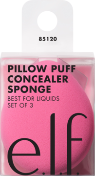 Różowa gąbka elf Pillow Puff Concealer Sponge do płynnych podkładów, zestaw 3 sztuk, widok z przodu.