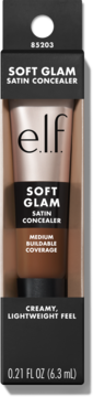 Korektor e.l.f. Soft Glam Satin w odcieniu Deep Neutral, ciemnobrązowa tubka w czarnym opakowaniu, widok z przodu.