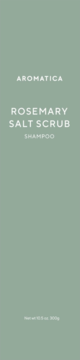 Front opakowania szamponu Aromatica Rosemary Salt Scrub, matowa zieleń szałwiowa z białymi napisami.