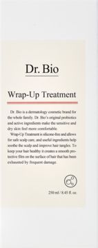 Dr. Bio Wrap-Up Treatment, odżywka do włosów, biała etykieta z czarnym tekstem, widok z przodu, 250 ml.