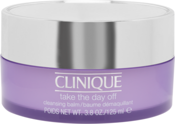 Clinique Take The Day Off Cleansing Balm w fioletowym słoiczku 125ml ze srebrną zakrętką, widok z przodu.