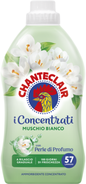 Chanteclair Muschio Bianco koncentrat zmiękczający z perłami zapachowymi. Zielona butelka, białe kwiaty, 57 prań.