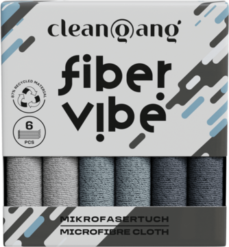 Clean@gang Fiber vibe: chłonne ściereczki z mikrofibry, 6 szt. w pudełku, szaro-niebieskie, 87% z recyklingu.