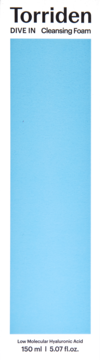 Torriden DIVE IN Cleansing Foam 150 ml, białe opakowanie z niebieskim prostokątem, widok z przodu.