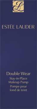 Estée Lauder Double Wear Stay-in-Place Makeup Pump, dark blue box with gold text, front view.