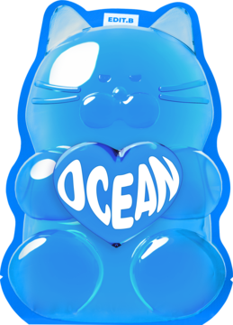 Maseczka gummy nawilżająca, przezroczysty niebieski kot z sercem 'OCEAN', wegańska, od EDIT.B.