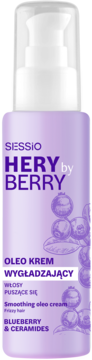 Fioletowy oleo-krem Sessio HERY by BERRY do włosów puszących, z pompką, borówką i ceramidami. Widok z przodu.