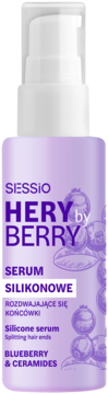 Sessio Hery Berry serum silikonowe na rozdwajające się końcówki, fioletowa butelka z pompką.