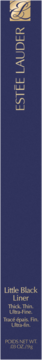 Ciemnoniebieskie opakowanie pionowego eyelinera Estée Lauder Little Black Liner z opisem: gruby, cienki, ultra-cienki.