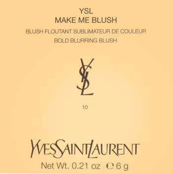 YSL Make Me Blush Bold Blurring Blush, odcień 10, jasnopomarańczowe opakowanie 6g z logo. Widok z przodu.