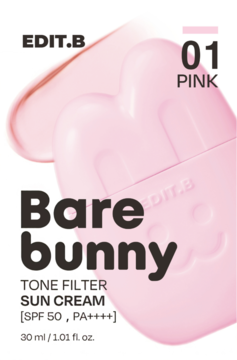 EDIT.B Bare Bunny 01 Pink krem SPF 50 w różowym, króliczym opakowaniu, na białym tle, widok z przodu.