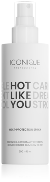 Biały spray termoochronny ICONIQUE Professional HOT LIKE YOU 200ml, z filtrem UV i ekstraktem z magnolii, widok z przodu.