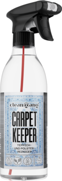 CleanQano Carpet Keeper pianka do czyszczenia dywanów 500ml, butelka z czarnym sprayem, widok z przodu.