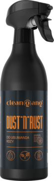 Clean gang Dust'n'Rust, czarny spray do usuwania rdzy z felg, 500ml, widok z przodu. Wegański żel.