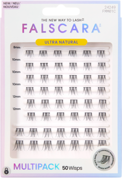 FALSCARA Ultra Natural 50 Wisps Multipack, sztuczne rzęsy 8-14mm, w białym opakowaniu, widok z przodu.