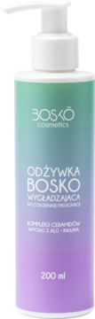 Bosko wygładzająca odżywka do codziennej pielęgnacji, 200 ml, butelka z pompką, zielono-fioletowy gradient.