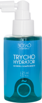 BOSKÓ Cosmetics Trycho Hydrator wcierka nawilżająca, niebieska butelka z białym aplikatorem, z przodu.