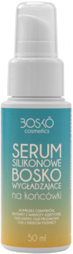 Serum silikonowe Bosko wygładzające na końcówki, biała butelka z pompką, turkusowa etykieta, 50 ml.
