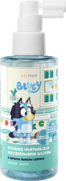 Bluey odżywka do rozczesywania włosów w sprayu, 95% składników naturalnych, z Inuliną i Aloesem, widok z przodu.