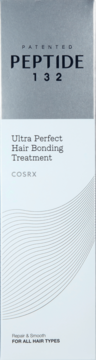 COSRX Peptide 132 Ultra Perfect Hair Bonding Treatment, szaro-białe opakowanie z napisem 'Patented', widok z przodu.