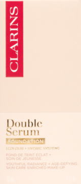Clarins Double Serum Foundation w beżowym pudełku, widok z przodu. Podkład upiększający i odmładzający.