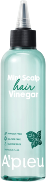 A'pieu Mint Scalp Hair Vinegar, jasnozielona butelka 200ml, nawilżająca odżywka przeciwłupieżowa z aplikatorem.