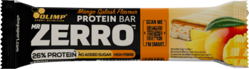 Olimp Zerro Protein Bar Mango Delight, czarno-pomarańczowe opakowanie z napisem "26% Protein" i grafiką mango.