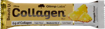 Złoty baton Olimp Labs Collagen Bar, smak ananasowy, 6g kolagenu, widok z przodu.