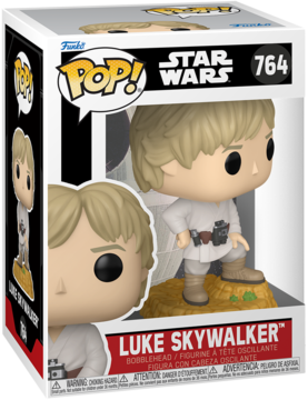 Funko Pop Star Wars Luke Skywalker nr 764 w oryginalnym białym pudełku, figurka w białej tunice.
