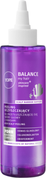 TOPE Balance peeling oczyszczający do przetłuszczającej się skóry głowy, fioletowa butelka z białą zakrętką.