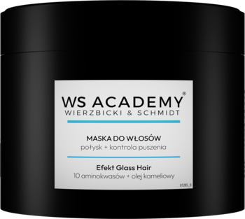 WS Academy Maska do Włosów laminująca, połysk i kontrola puszenia, w czarnym słoiku, efekt Glass Hair.
