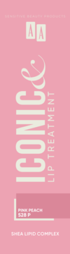 AA ICONIC Lip Treatment Tinted Pink Peach 528 P, pionowy kartonik z Shea Lipid Complex, widok z przodu.