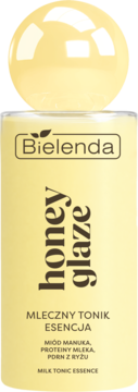 Bielenda Honey Glaze Mleczny Tonik Esencja z miodem manuka, jasna butelka z kulistą nakrętką, widok z przodu.