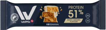 Ciemny baton proteinowy WSHL Live & Move 51% o smaku białego karmelu, widok z przodu.