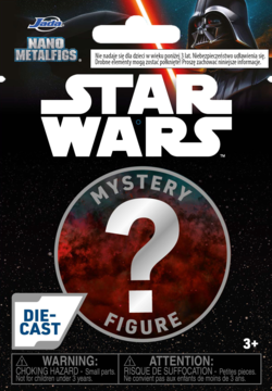 JADA Star Wars Nano Metalfigs Mystery die-cast figurka, czarna saszetka z logo i dużym znakiem zapytania.